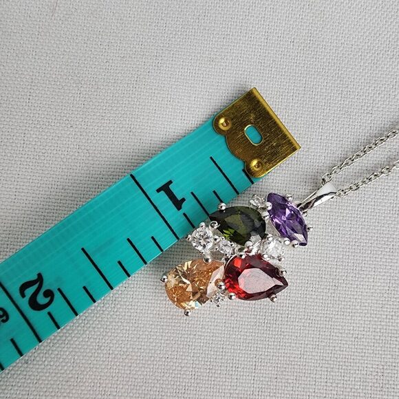 NVC Silver Tone Glass Colored Stone Crystal Pendant Necklace - Picture 8 of 8